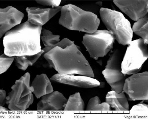 SEM picture of 40-63 μm silica gel, SepaFlash irregular silica